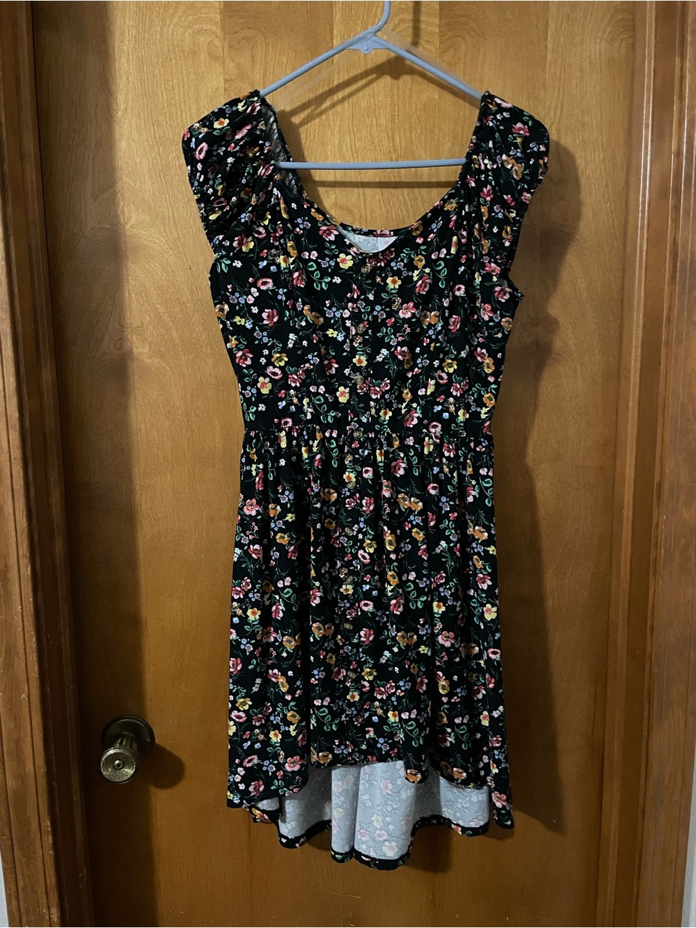 No Boundaries Black Floral Short Dress with Pink, Yellow & Green Accents